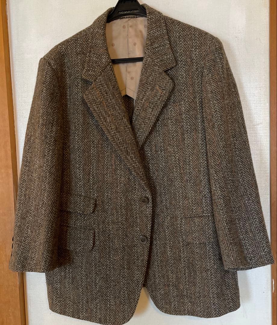 極美品 ブラウン ヘリンボーン テーラードジャケット ハリスツイード