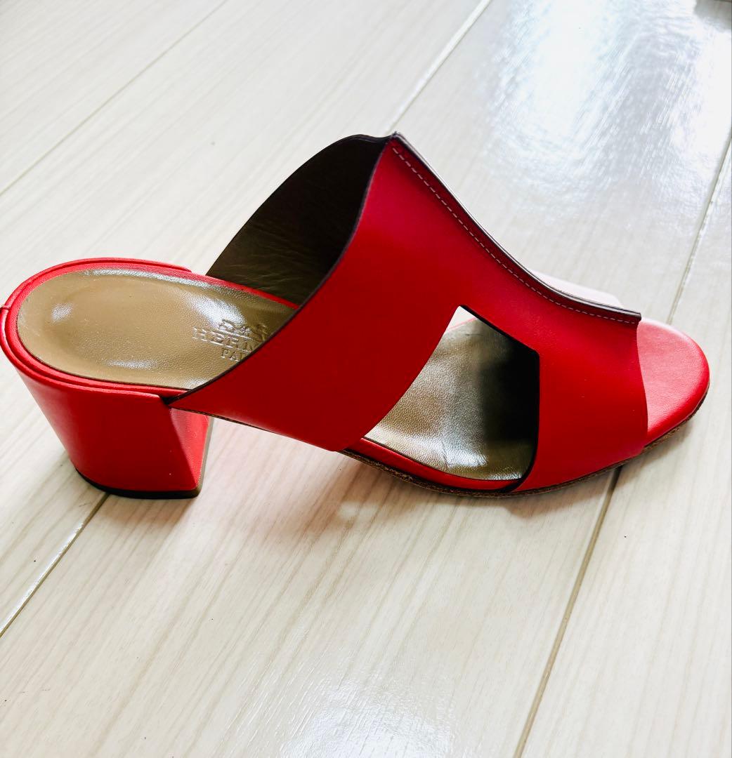 【美品】Hermès ルージュ系オープントゥサンダル