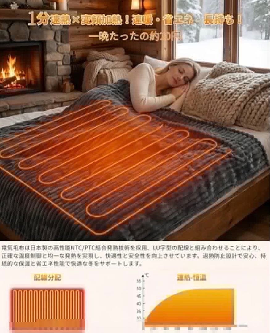 2個セット✨ 電気毛布 グレー 大判 190×130cm ラビットファー調 新品