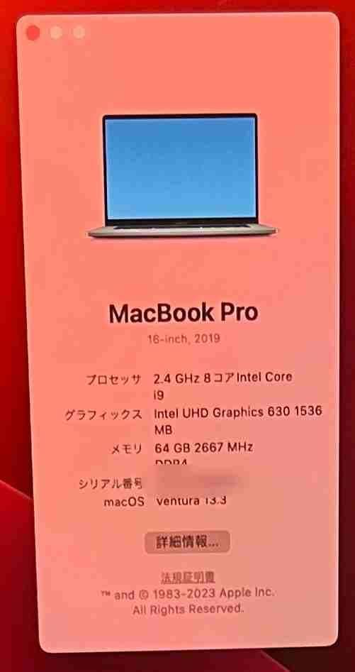 MacBook Pro グレイUS Core i9 64GB 8TB