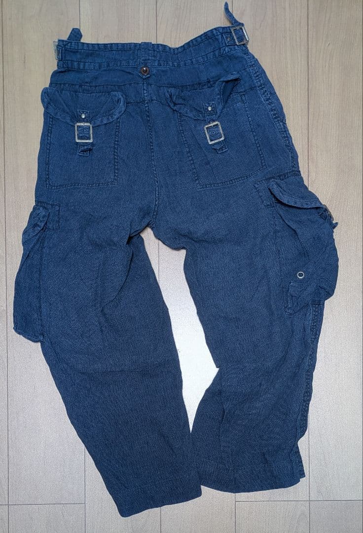 リネン タッサーシルク インディゴ カーゴパンツ　ラルフローレン　ヘリンボーン