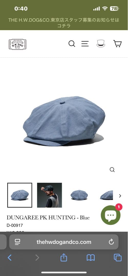 H.W. DOG&CO青 キャスケット 38