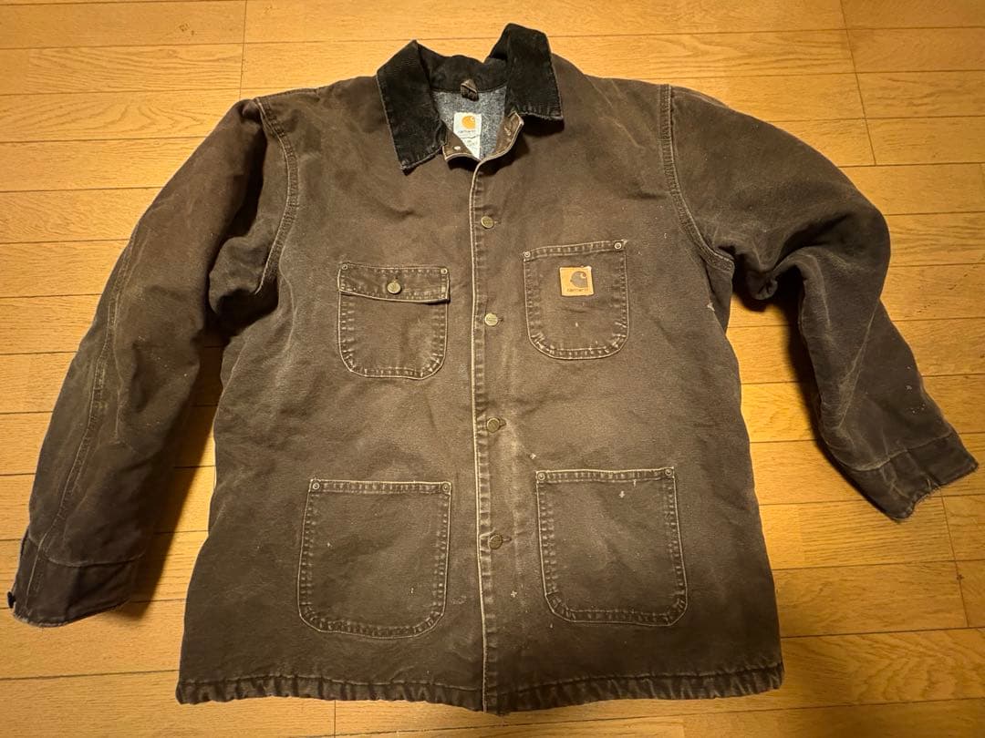 カーハート　襟コーディロイジャケット　ダークブラウンカーキ　ロゴ刺繍