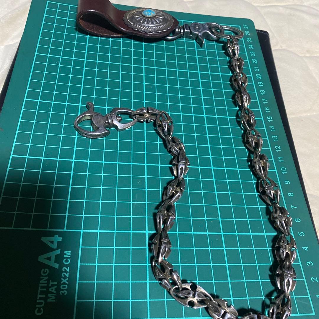 925 ウォレットチェーン　フックターコイズスタンプ柄