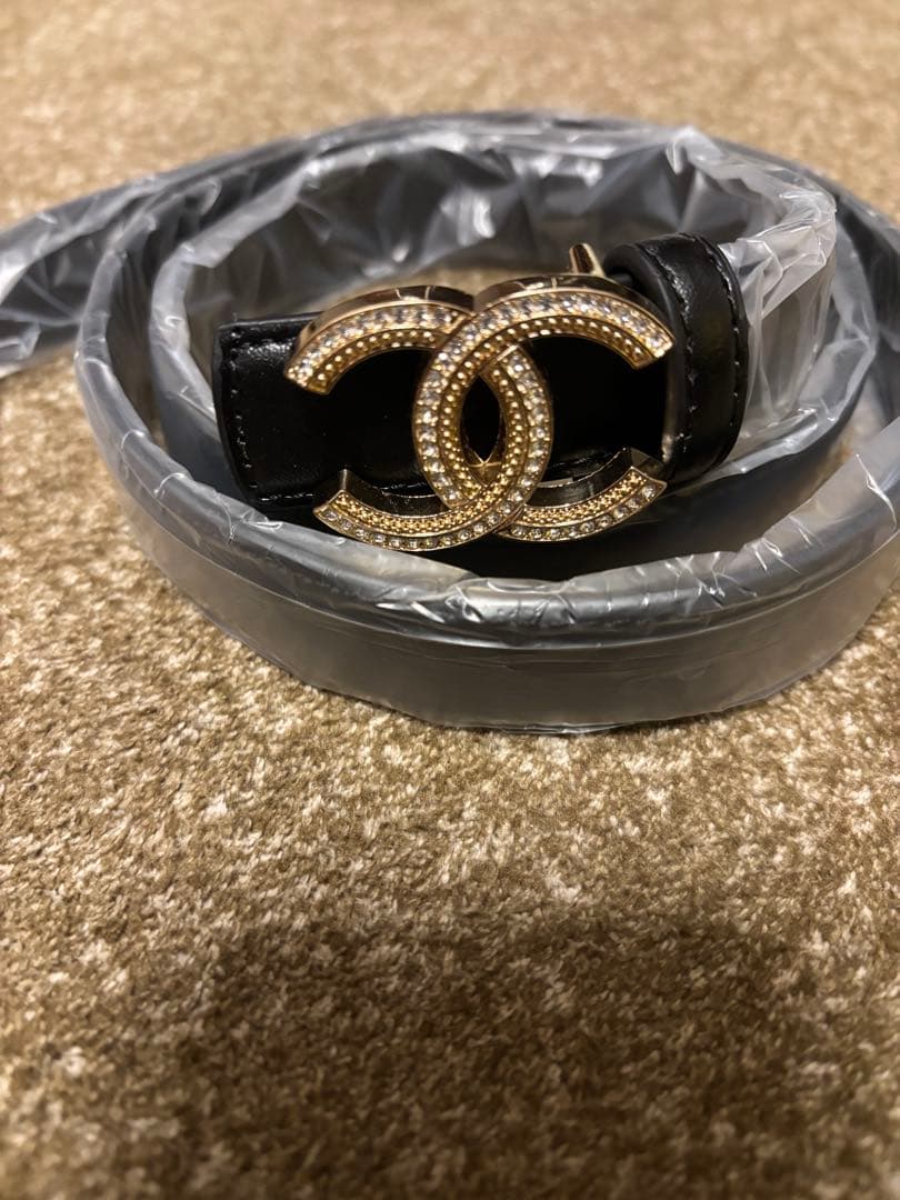 黒レザーベルト ダブルCロゴ 約110cm