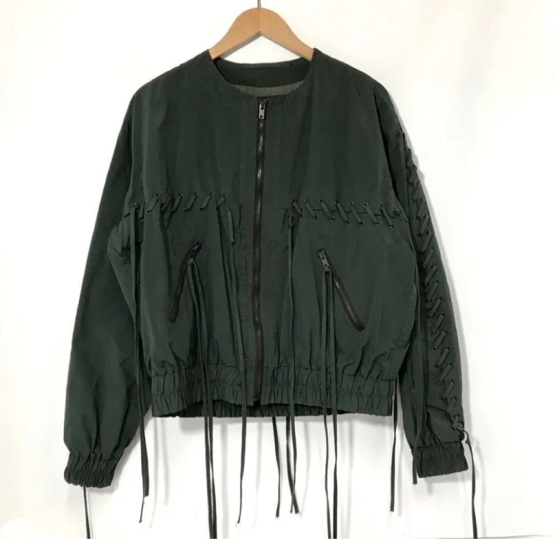 本日限定unused レースアップノーカラージャケット　4 XL アンユーズド