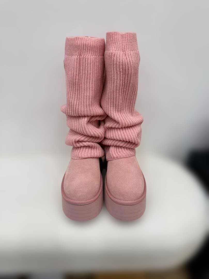 ピンク厚底ブーツ ソックス付き