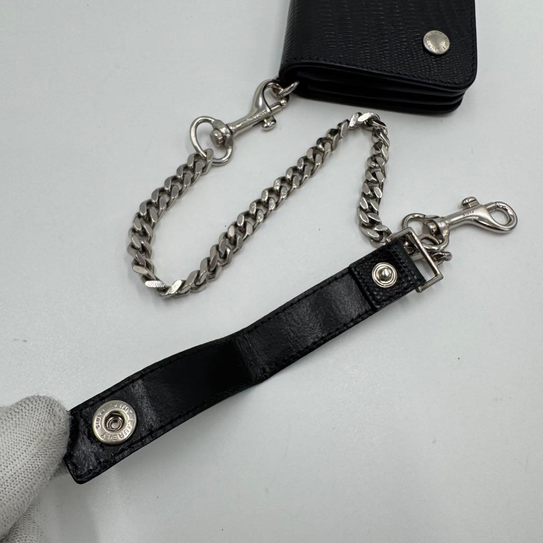 サンローラン トラッカー ウォレット チェーン レザー クロコ型押し 財布 黒