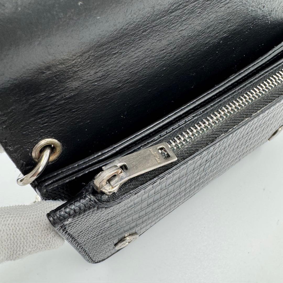 サンローラン トラッカー ウォレット チェーン レザー クロコ型押し 財布 黒