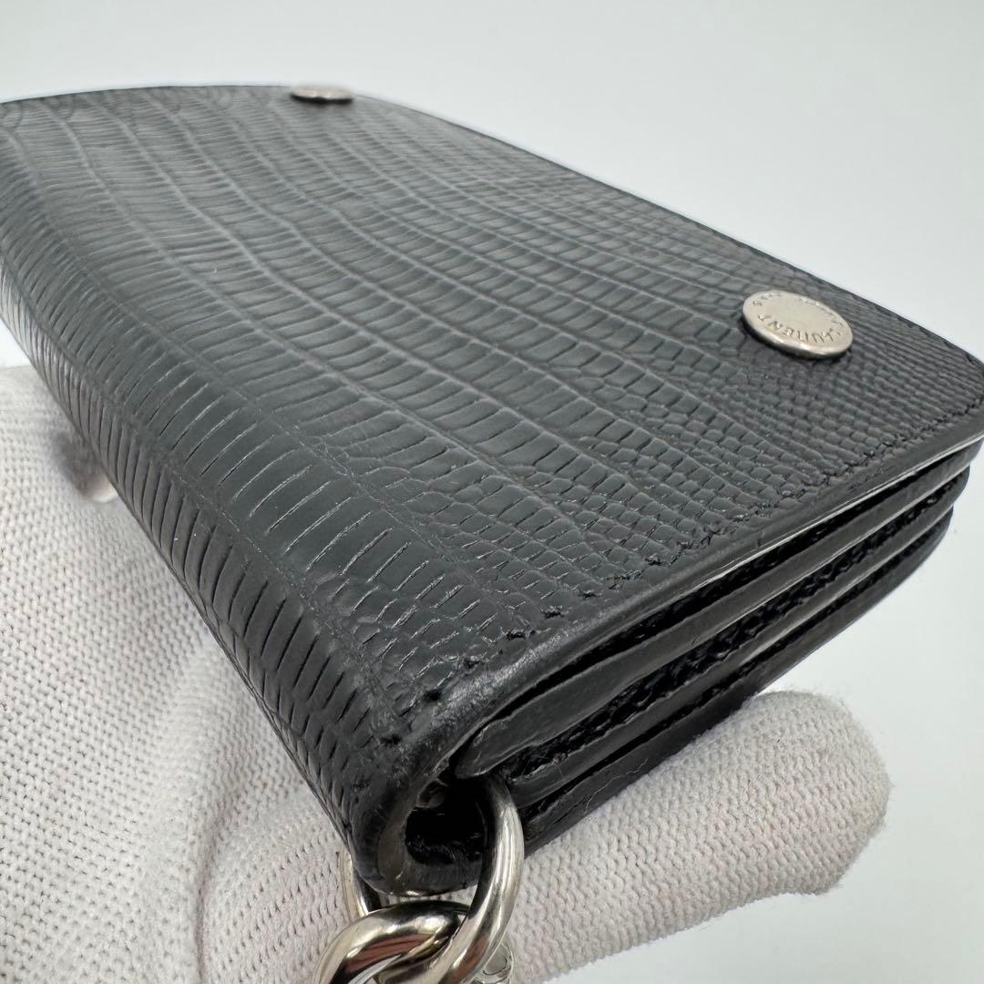 サンローラン トラッカー ウォレット チェーン レザー クロコ型押し 財布 黒