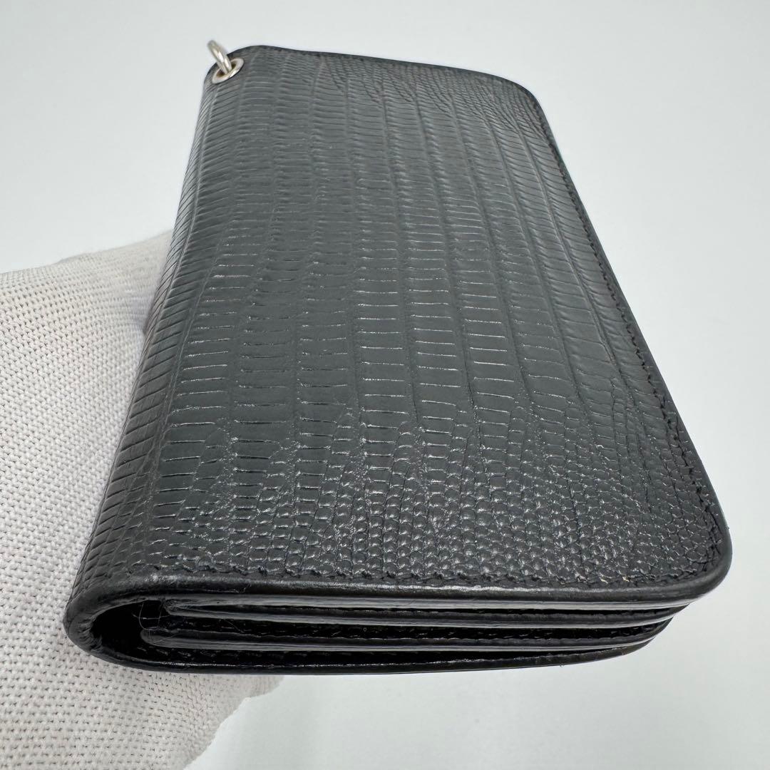 サンローラン トラッカー ウォレット チェーン レザー クロコ型押し 財布 黒