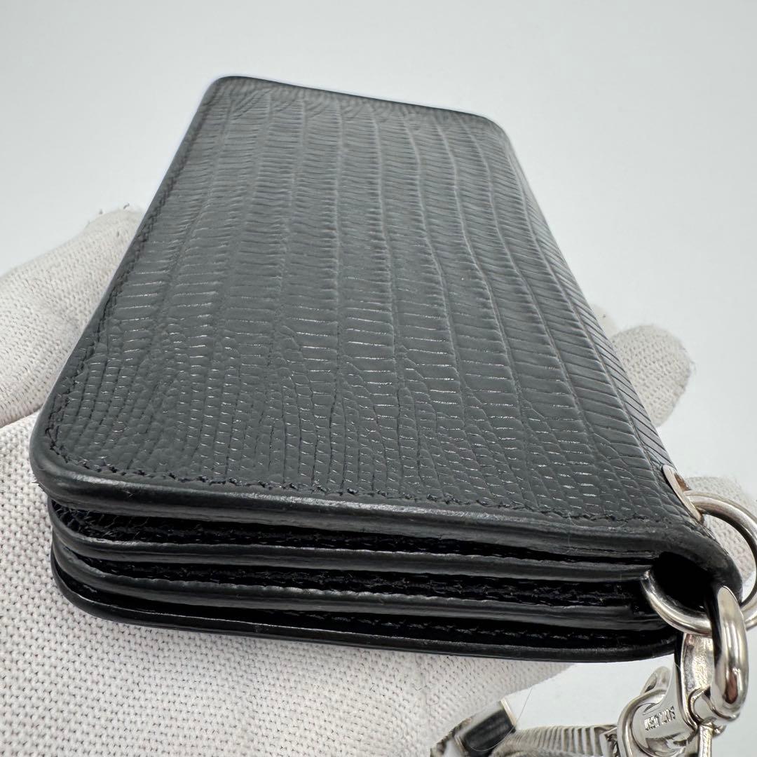 サンローラン トラッカー ウォレット チェーン レザー クロコ型押し 財布 黒