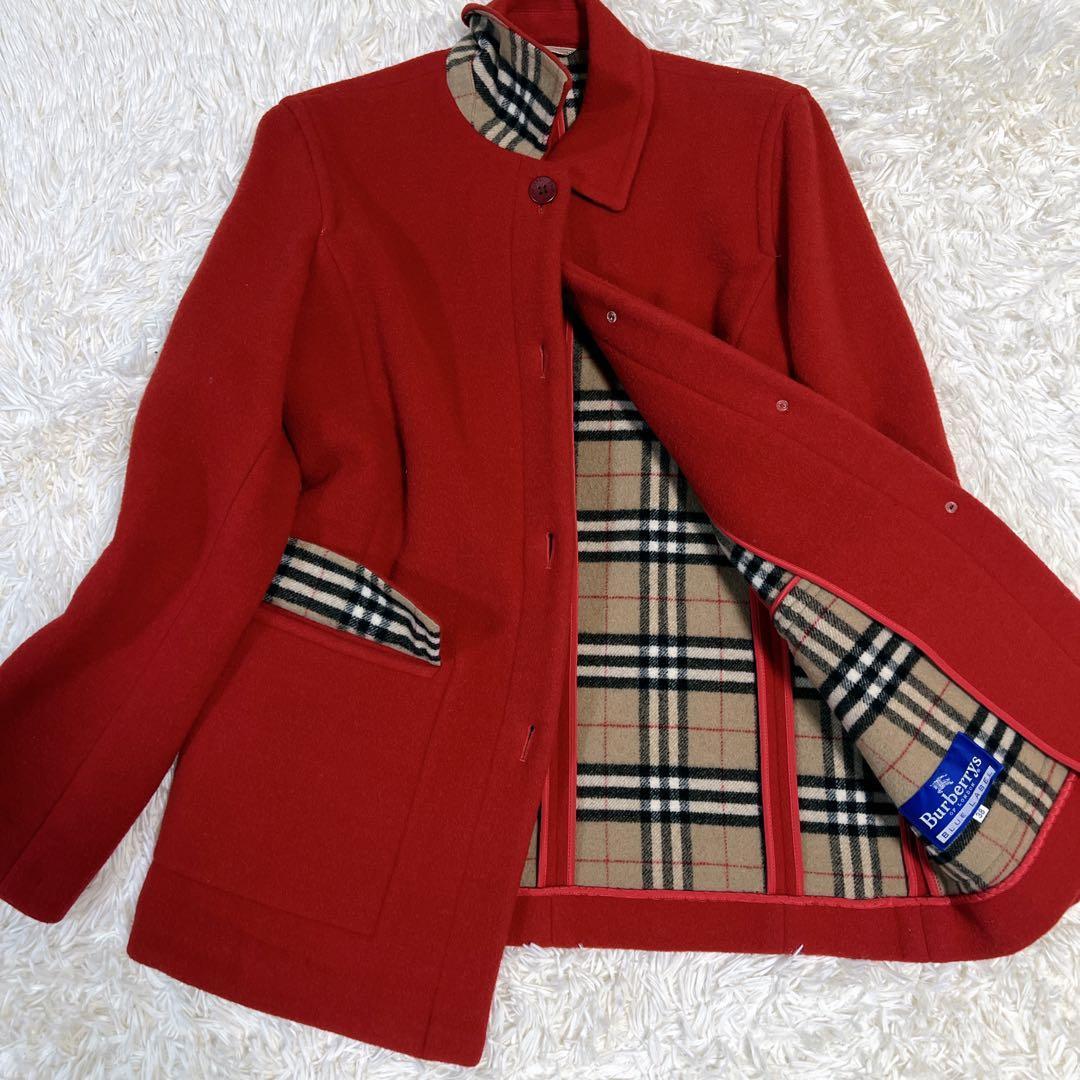 バーバリー ノバチェック ウール ダブルフェイス 赤レッド ジャケット シングル