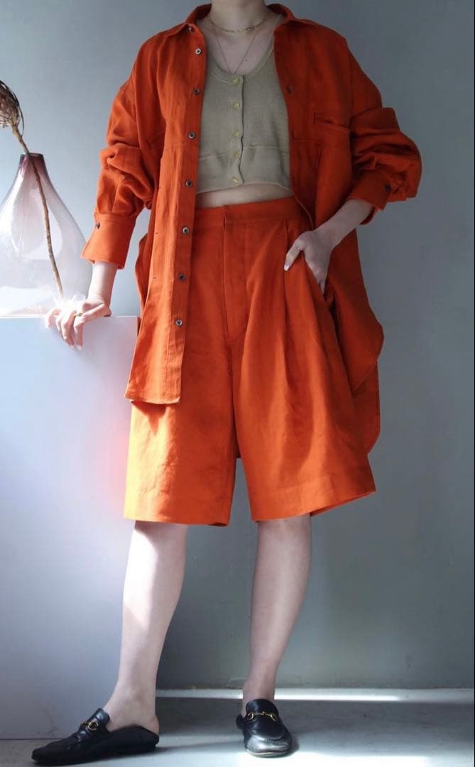 JUN MIKAMI リネンショートパンツ オレンジ