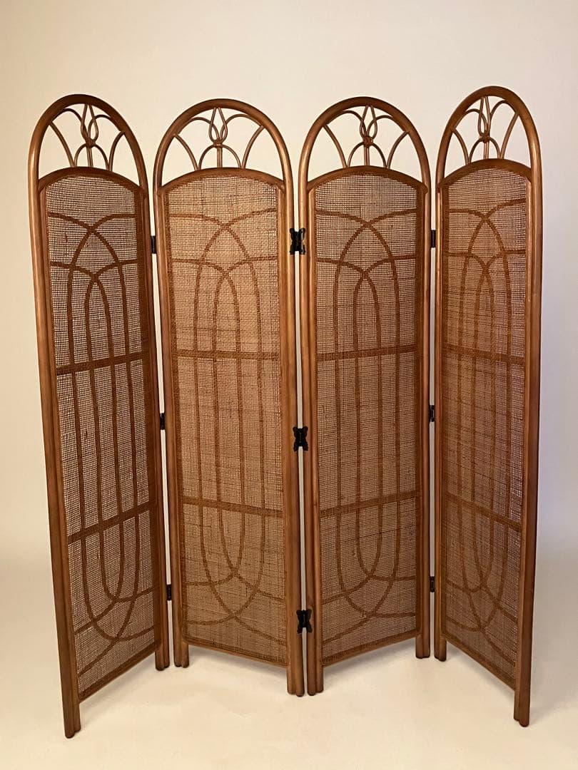 ブラウン籐家具パーテーション 4パネル