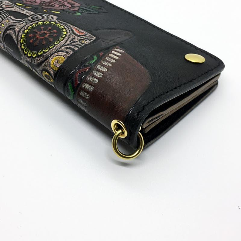 ミドルトラッカーウォレット 真鍮 ★メキシカンスカル&ローズ★