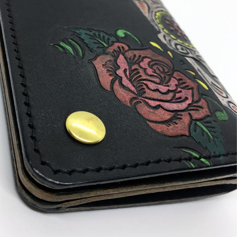 ミドルトラッカーウォレット 真鍮 ★メキシカンスカル&ローズ★