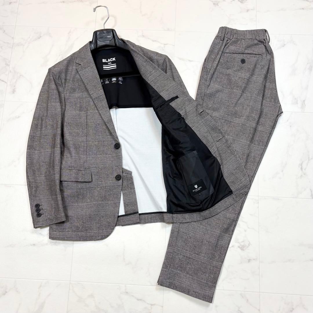 極美品 ブラックレーベルクレストブリッジ スーツ 洗濯可能 チェック グレー系