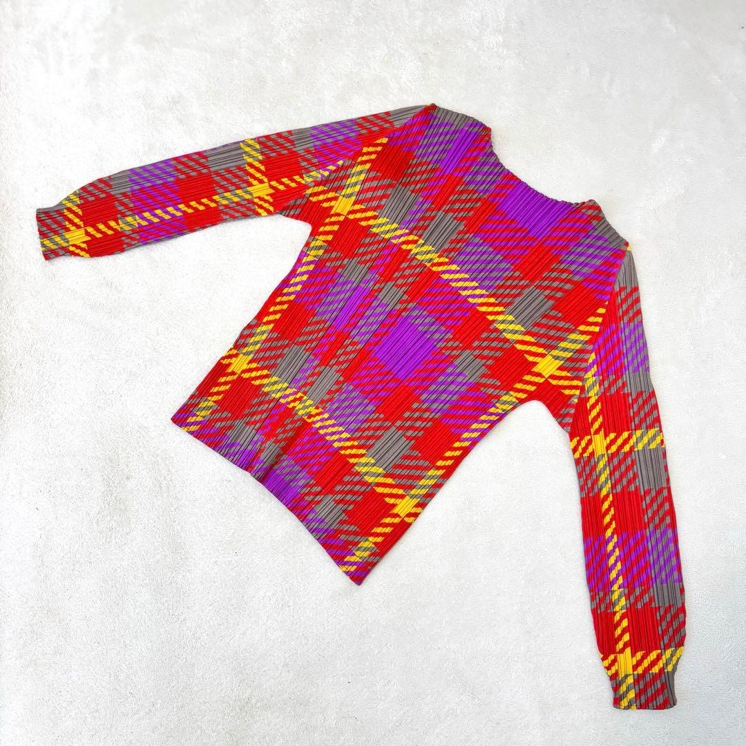 極美品✨PLEATS PLEASE プリーツ　チェック柄　長袖　トップス