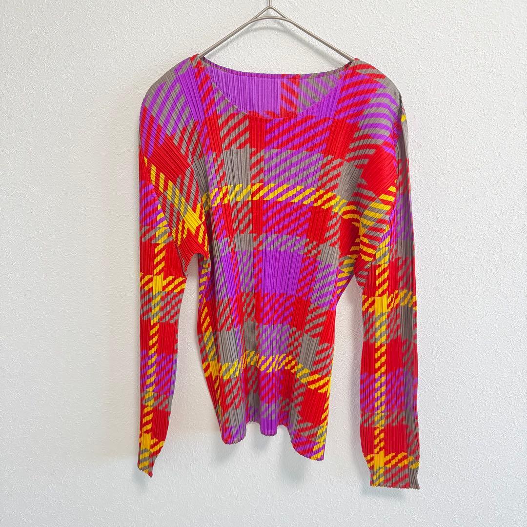 極美品✨PLEATS PLEASE プリーツ　チェック柄　長袖　トップス