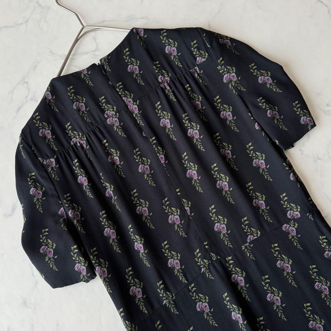 ミュウミュウ 小花柄 ワンピース フレア パフスリーブ ギャザー 襟付き 42