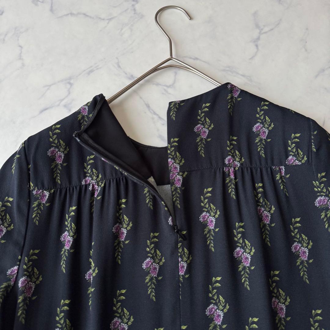 ミュウミュウ 小花柄 ワンピース フレア パフスリーブ ギャザー 襟付き 42