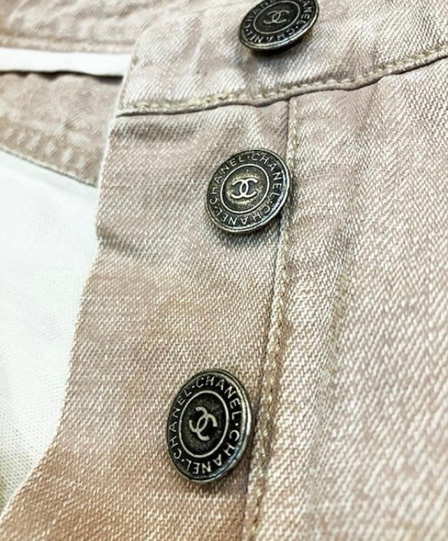 シャネル CHANEL デニムショーツ ハーフパンツ 38 ベージュ イタリア製