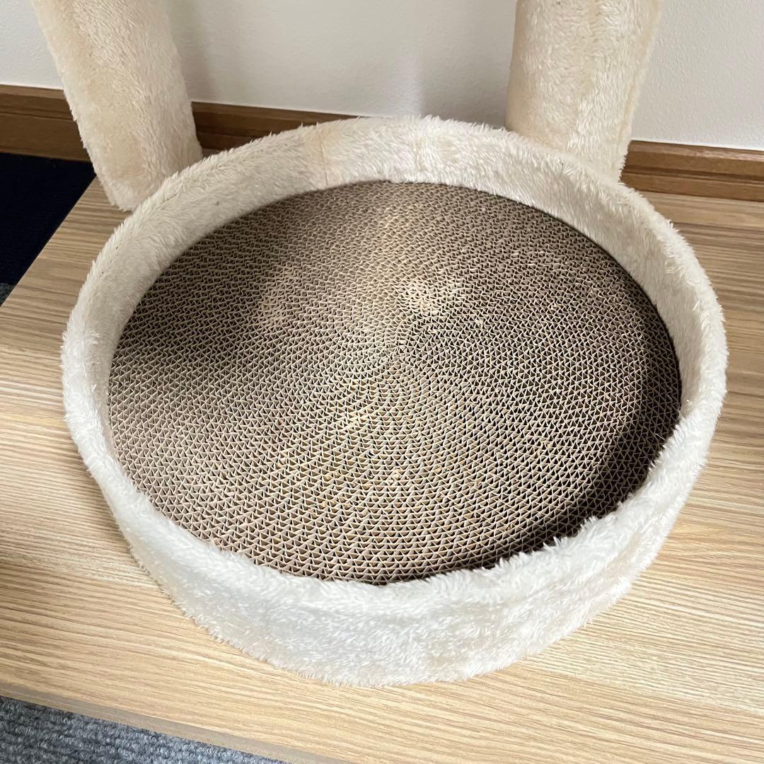 【美品】キャットタワー　木製　ナチュラル　ベージュ　宇宙船　据え置き型