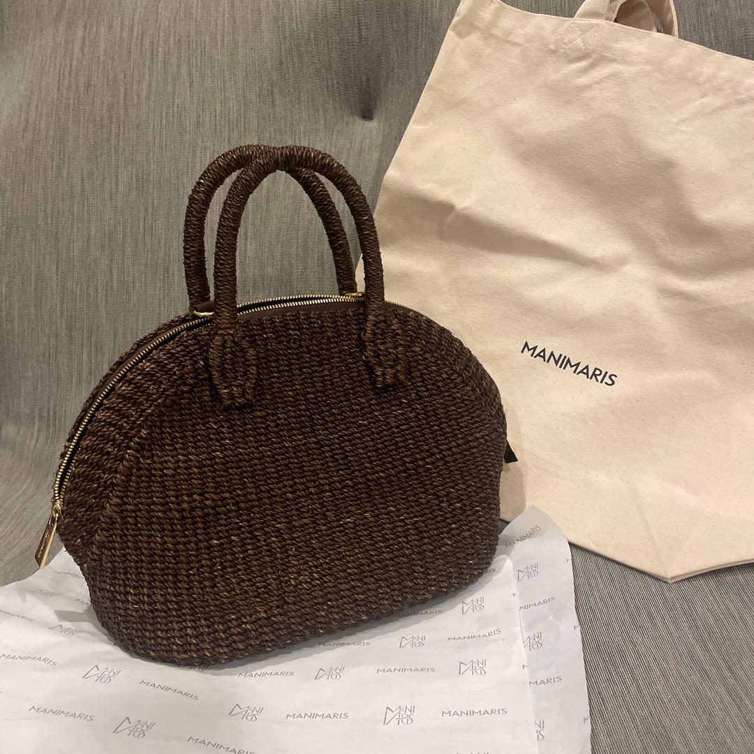Manimaris アバカボストン mini チョコかごバッグ　ショルダー紐付