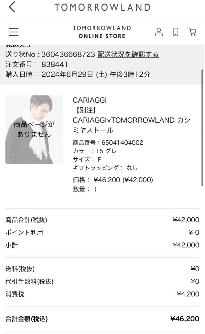 【トゥモローランド】CARIAGGI社最高級カシミヤ100%ストール定価4.6万