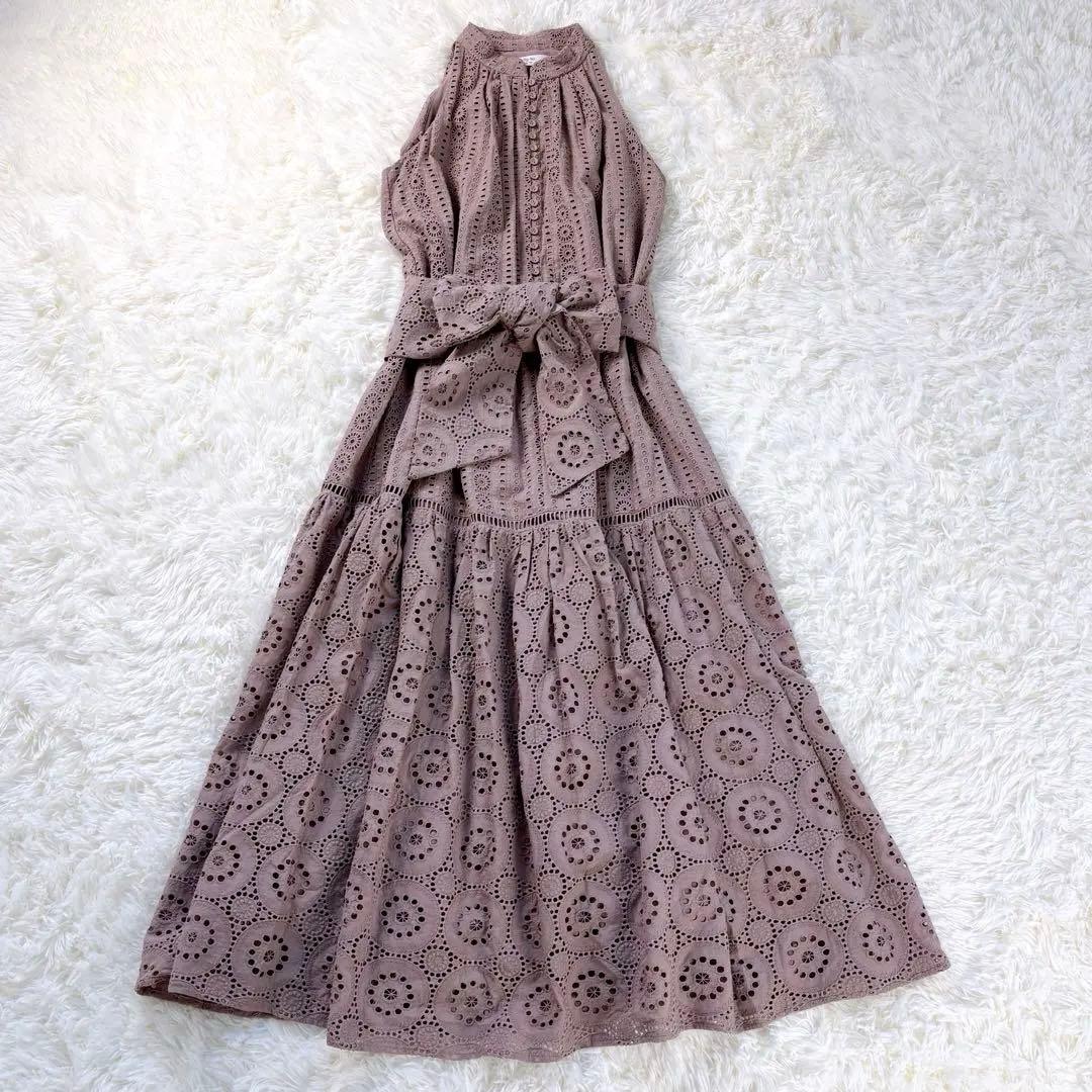 極美品◆herlipto Lace-trimmed Belted Dress　M