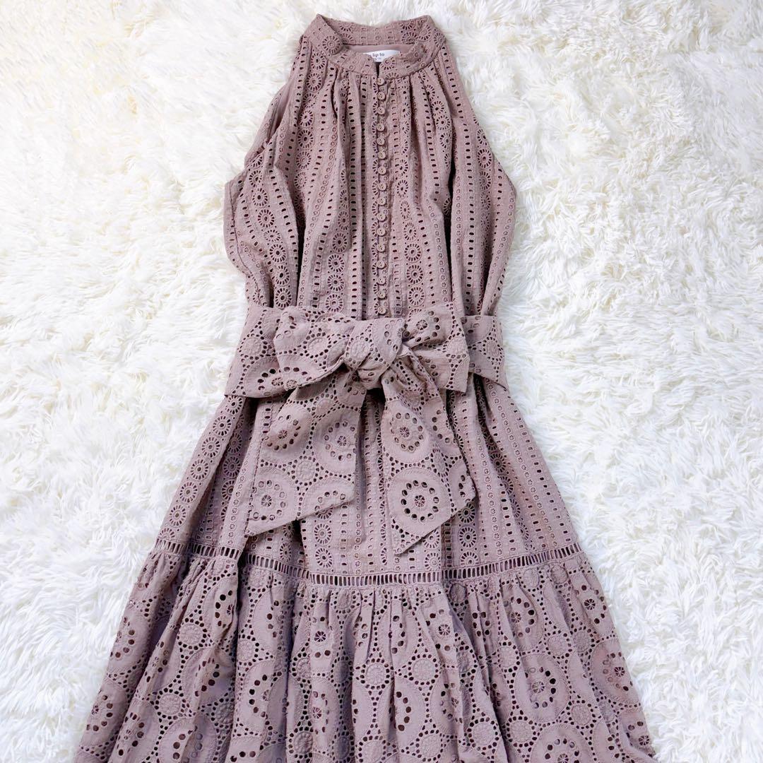 極美品◆herlipto Lace-trimmed Belted Dress　M