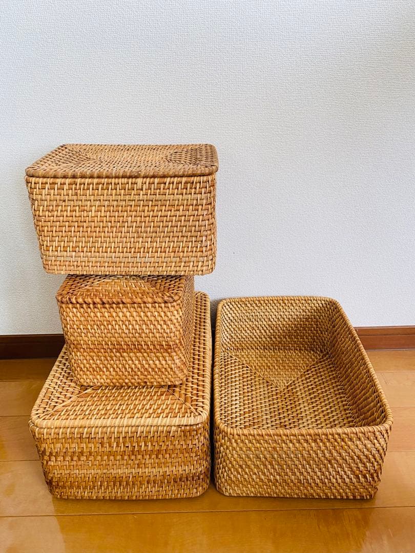 無印良品 ラタンボックス　セット　重なるラタンバスケット