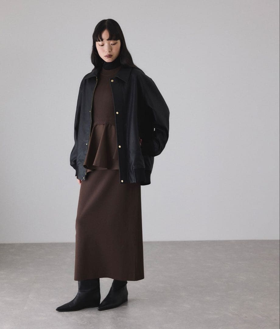 ADAM ET ROPE' ペプラムコンビニットワンピース/オケージョン対応