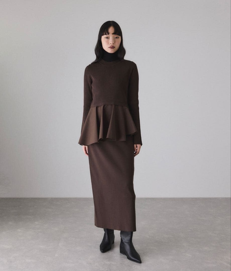 ADAM ET ROPE' ペプラムコンビニットワンピース/オケージョン対応