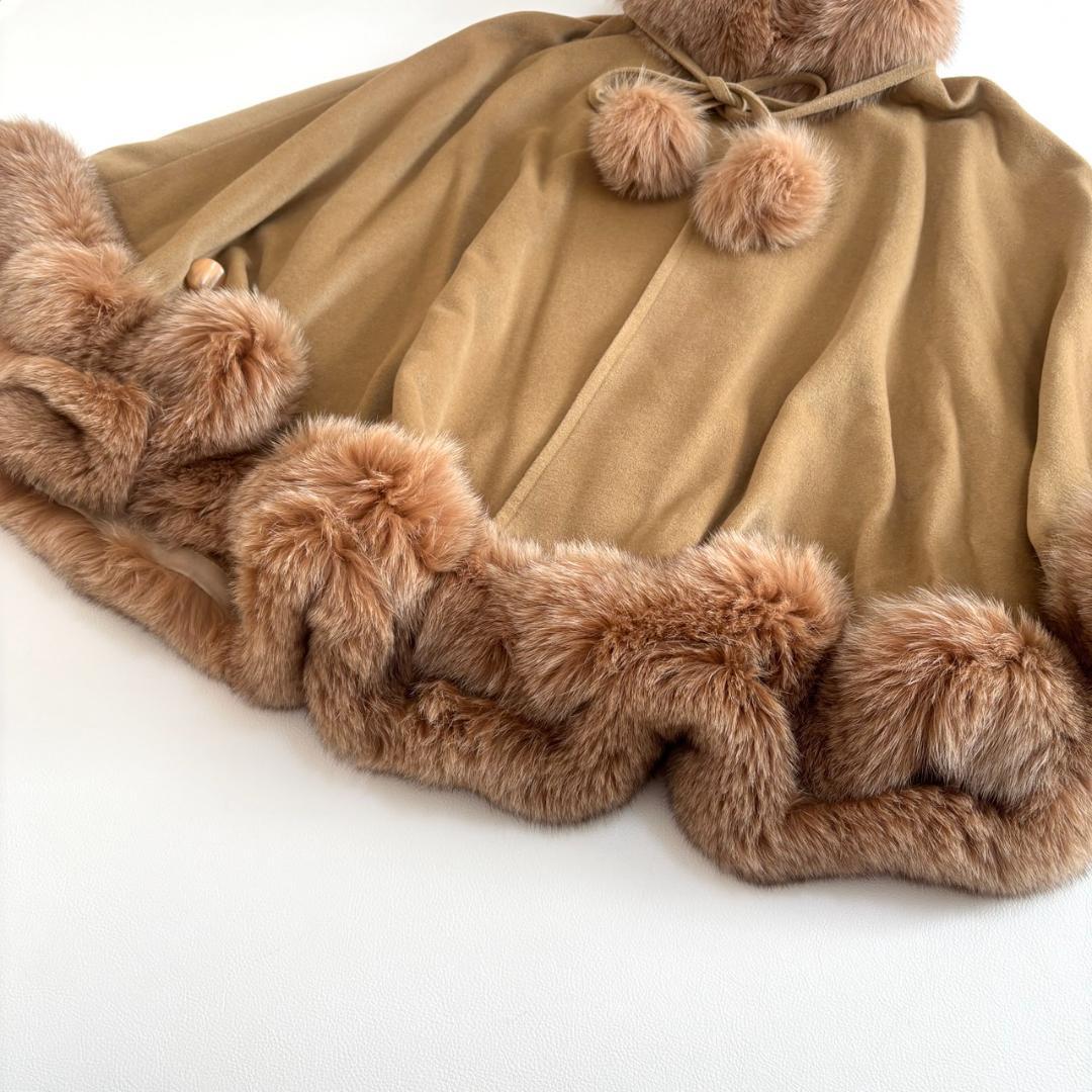 【アンゴラ100】SOLEIL ポンチョ ケープ フォックスファー M ベージュ