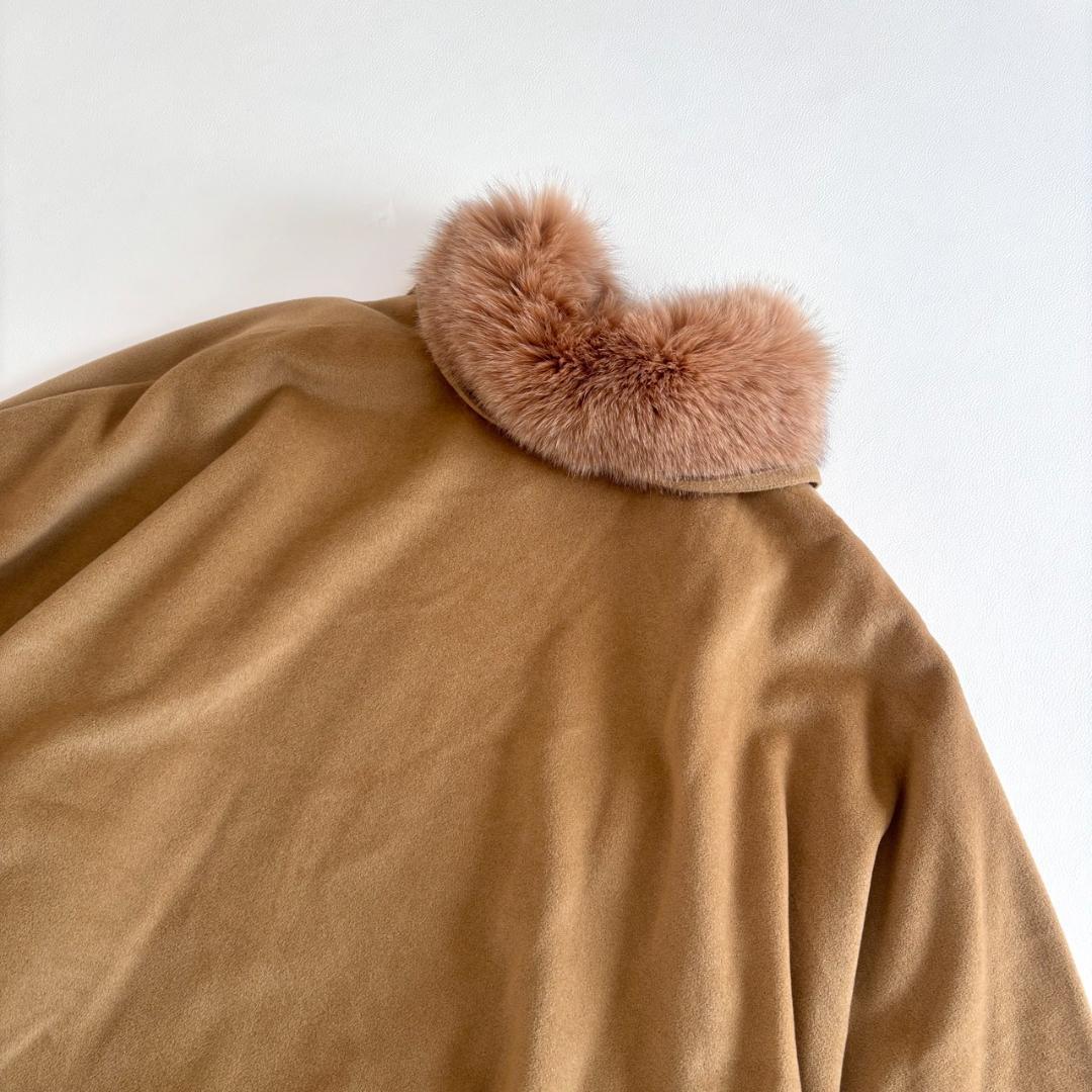 【アンゴラ100】SOLEIL ポンチョ ケープ フォックスファー M ベージュ