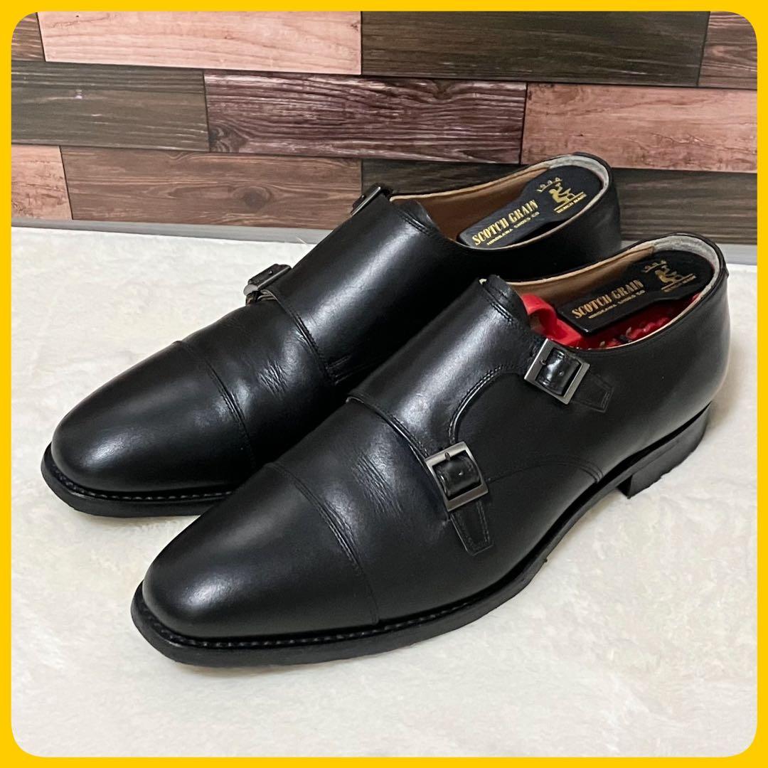 極美品 スコッチグレイン 26.0 黒 ダブルモンク 革靴 ビジネス シューズ