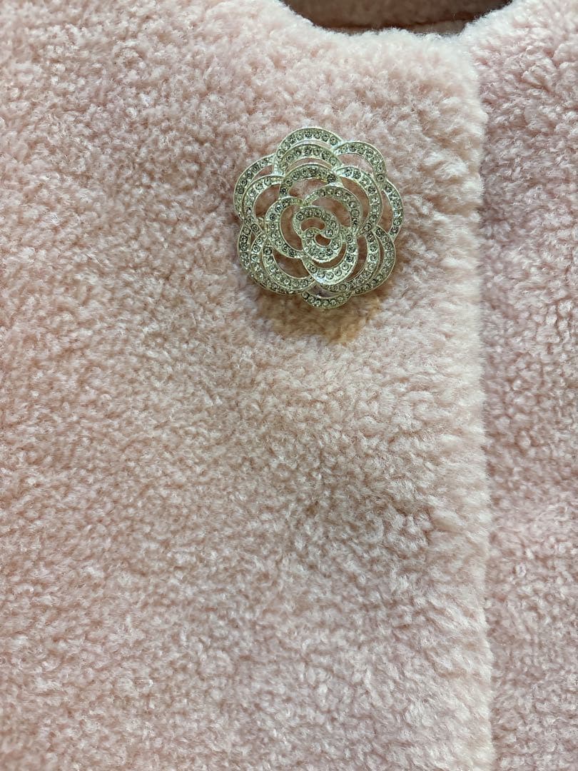 【美品】2025❤️今季❤️エムズグレイシー❤️ブローチ付　フェイクファーコート　38