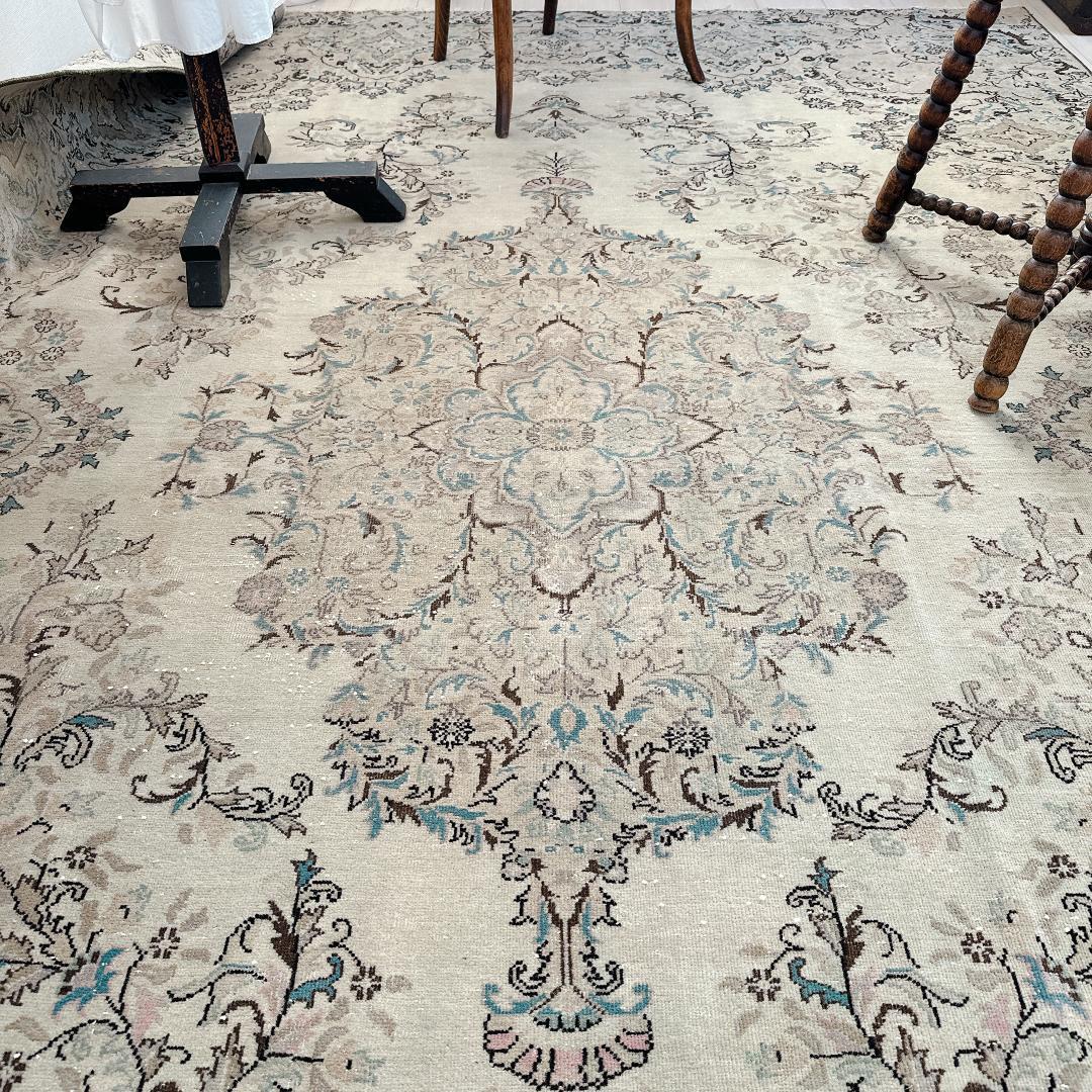 トルコヴィンテージラグ A76超大判 最高級 レア カイセリ グレージュ ブルー