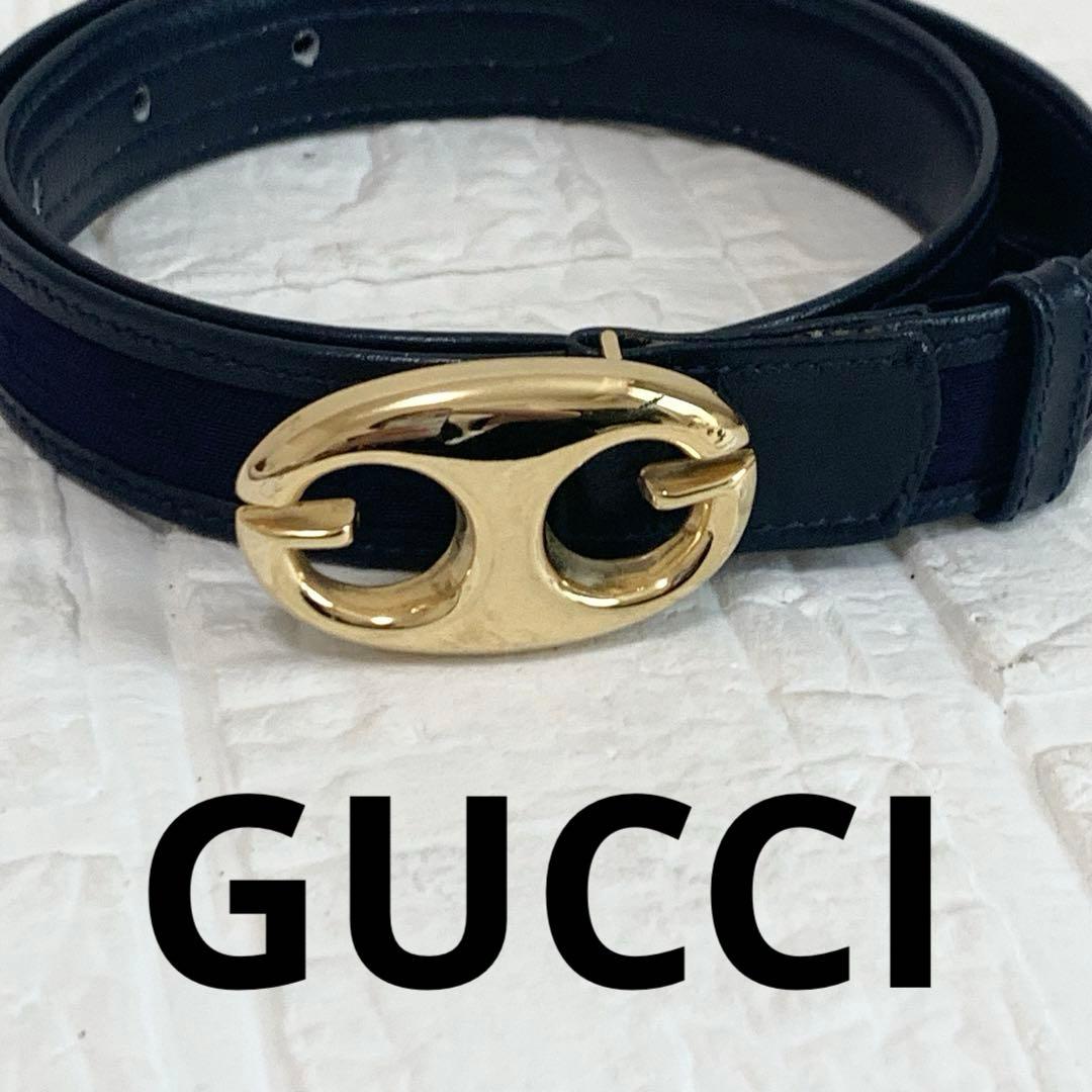 美品　GUCCI グッチ　ベルト　gg柄　ブラック　ネイビー