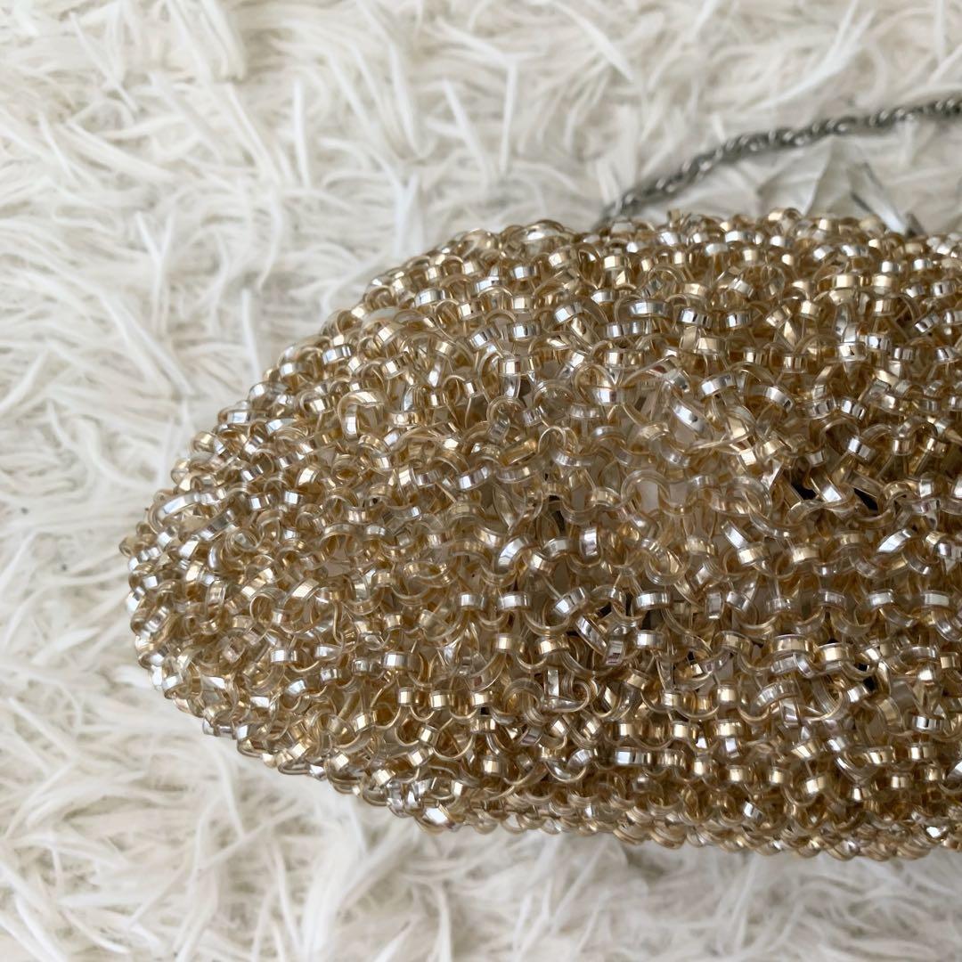 【アンテプリマ】ワイヤーバッグ ショルダ ベージュ　 がま口　チェーンショルダー