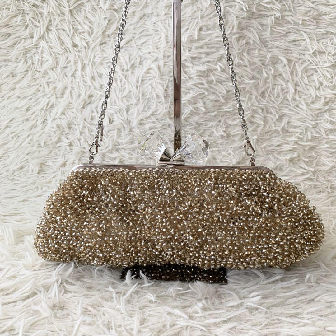 【アンテプリマ】ワイヤーバッグ ショルダ ベージュ　 がま口　チェーンショルダー