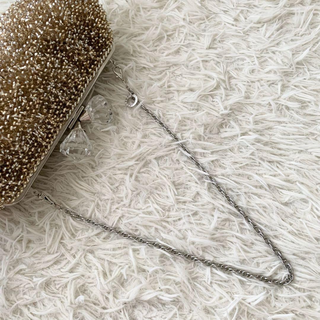 【アンテプリマ】ワイヤーバッグ ショルダ ベージュ　 がま口　チェーンショルダー