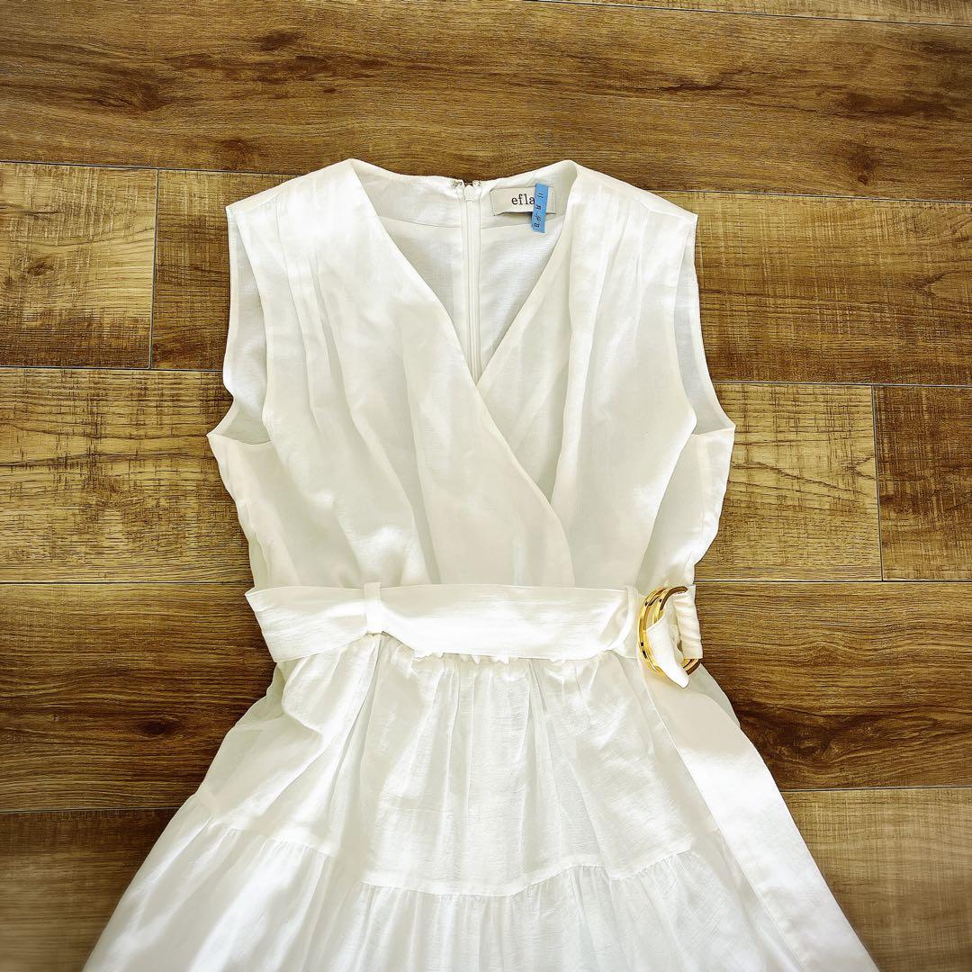 【美品】efla コットン ティアード ボリューム ワンピース ホワイト S