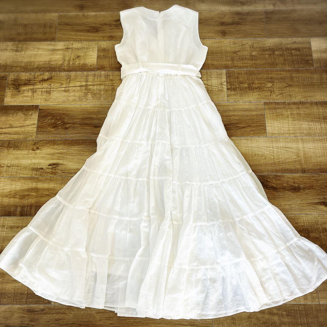 【美品】efla コットン ティアード ボリューム ワンピース ホワイト S