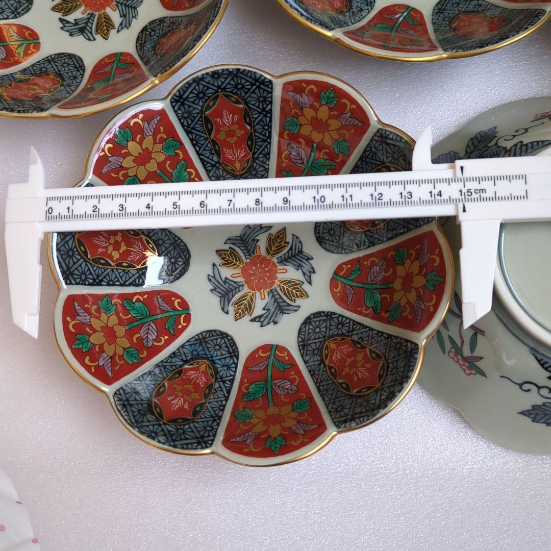 波佐見焼　林九郎窯　十方割花地紋　小鉢揃　5枚　菊割鉢　輪花鉢　金彩　古伊万里