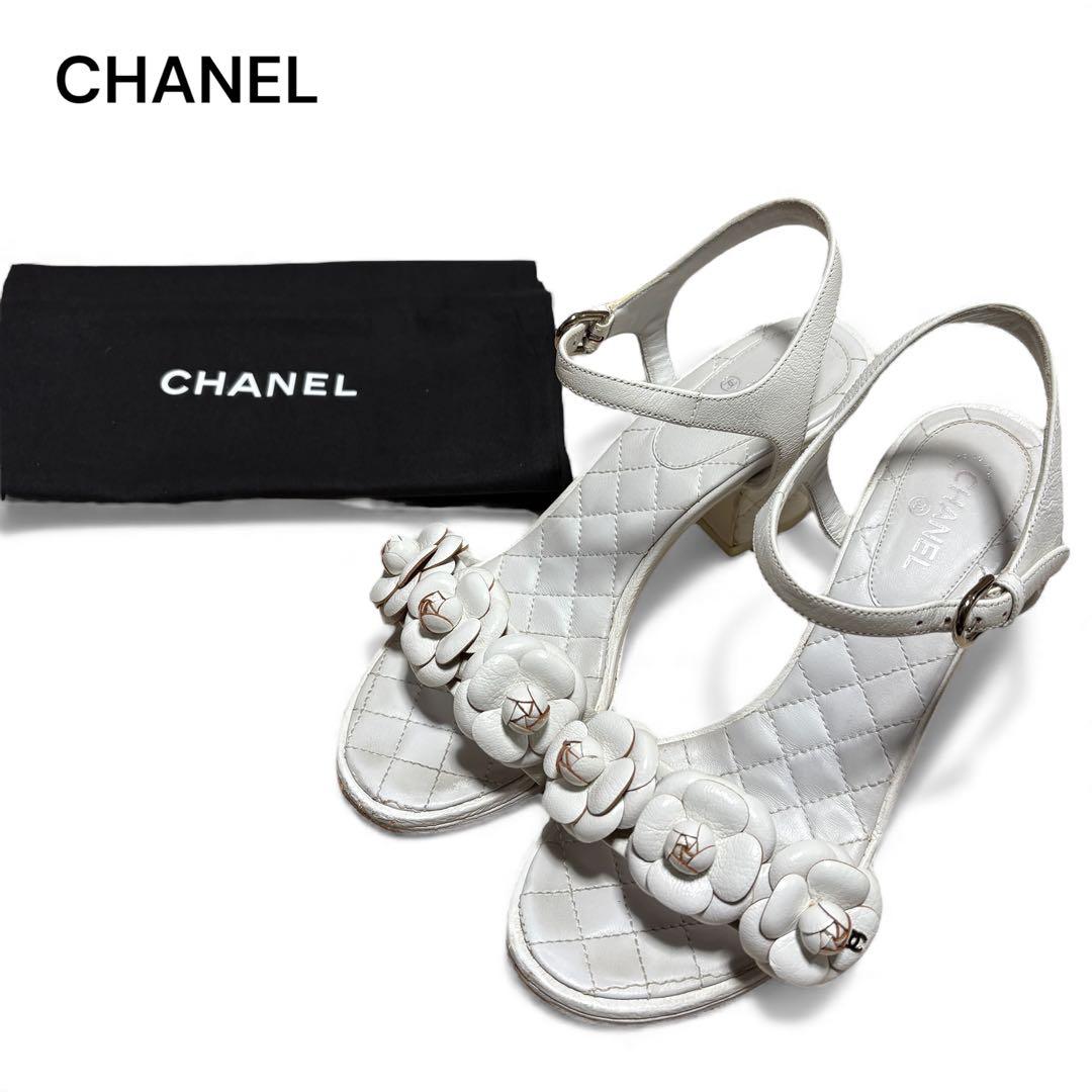 CHANEL シャネル カメリア マトラッセ ヒールサンダル 36 1/2