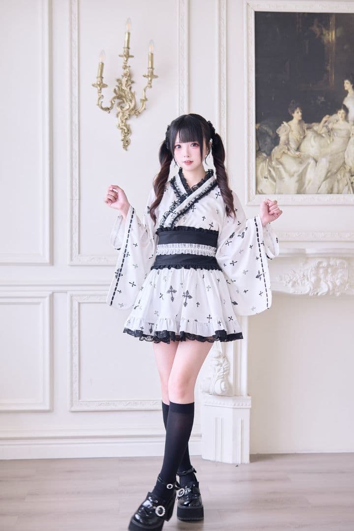 NoGenki ゴスクロスプリント浴衣セット ホワイト