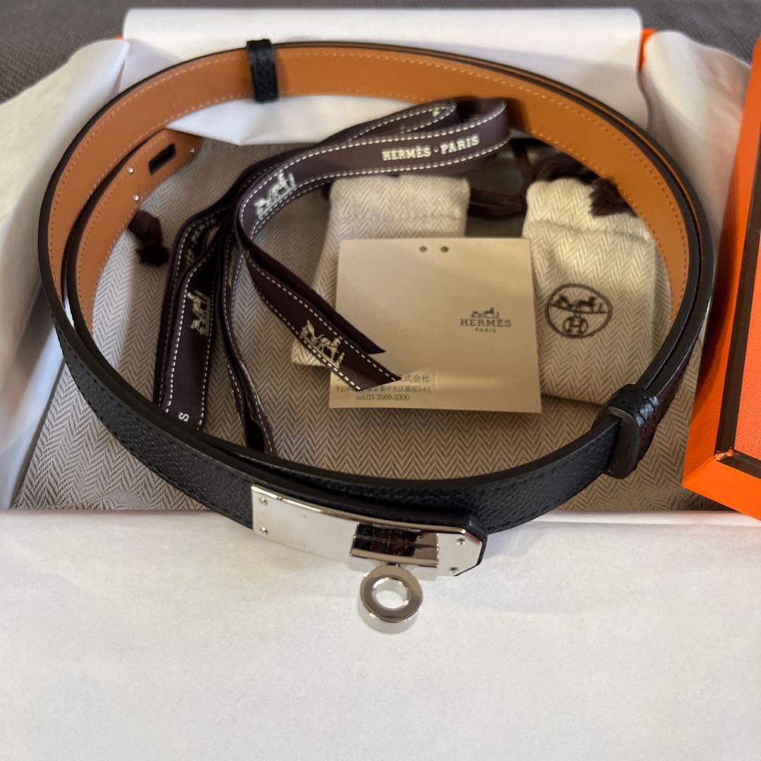 美品　エルメス　ケリーベルト　ノアール×シルバー　B刻印